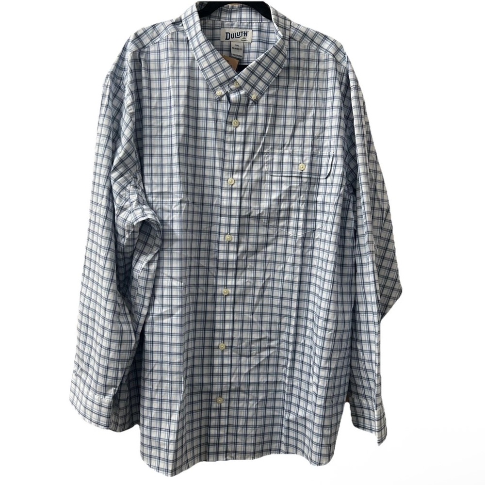 Duluth Men's 3XL Blue Plaid Coolmax Long Sleeve Button Shirt Wrinkle Fighter NWT